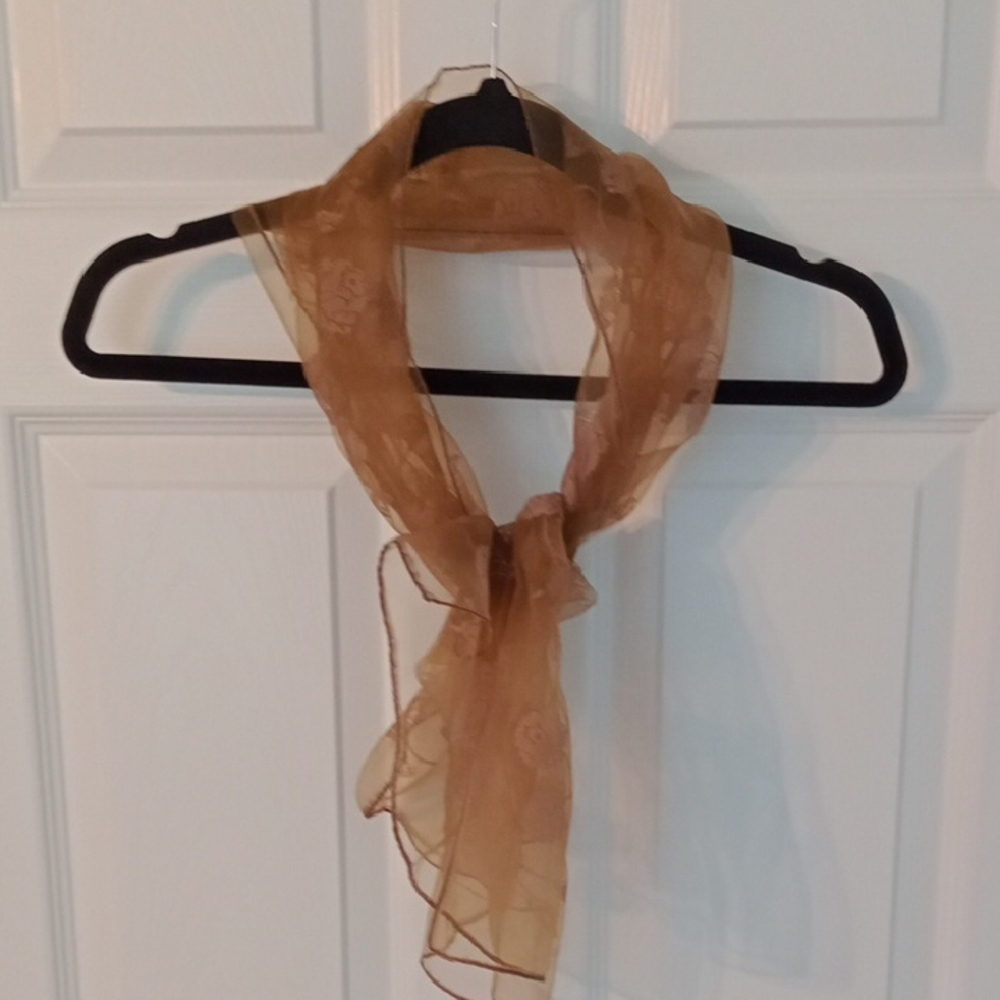 Brown Shear Lightweight Chiffon Wrap With Floral Pattern